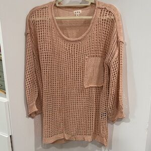 POL Open-Weave Pocket Sweater in Blush